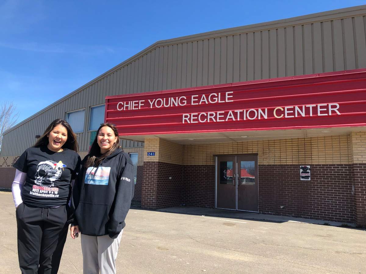 Malian Levi (left) and Jaime Carpenter are two organizing committee members for Elsipogtog’s Hockeyville bid. The community was named the winner and will receive $250,000 in arena upgrades. 