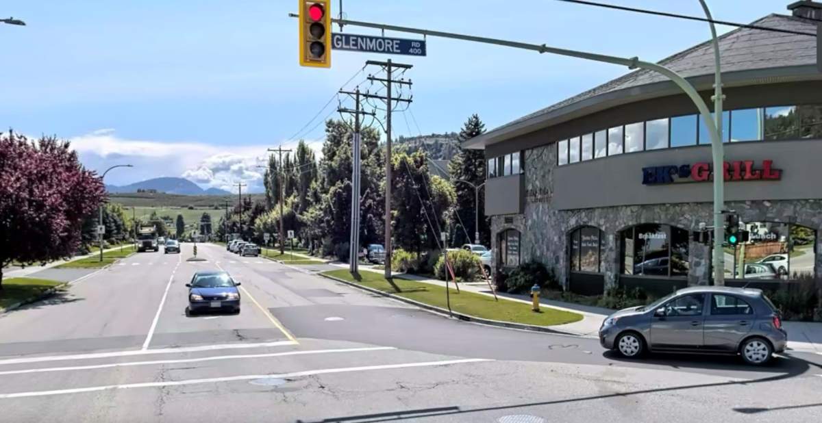 A pedestrian was struck while crossing Kane Road at Glenmore Road in Kelowna on Tuesday. 