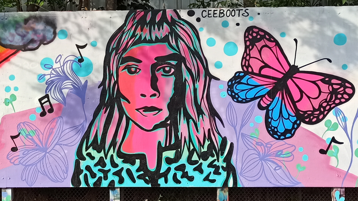 A mural made prior to a candlelight vigil for Holly Ellsworth-Clark on Sept 26, 2020 in Woodlands Park, Hamilton, Ontario. The 27-year-old was found deceased in Sept. 2020 after nine months of searching for the missing musician.