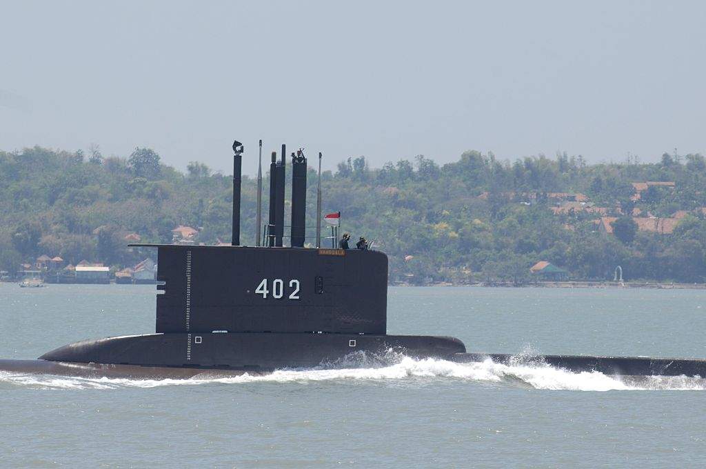 Indonesia submarine KRI Nanggala-402 performs a sailing pass during the preparation for the anniversary of Indonesia Military or Tentara Nasional Indonesia (TNI) at Indonesian Navy Eastern Fleet on Sept. 25, 2014 in Surabaya, East Java, Indonesia.