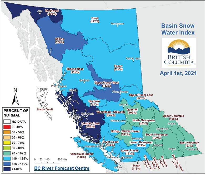 Basin Snow Water Index – April 1st, 2021 .