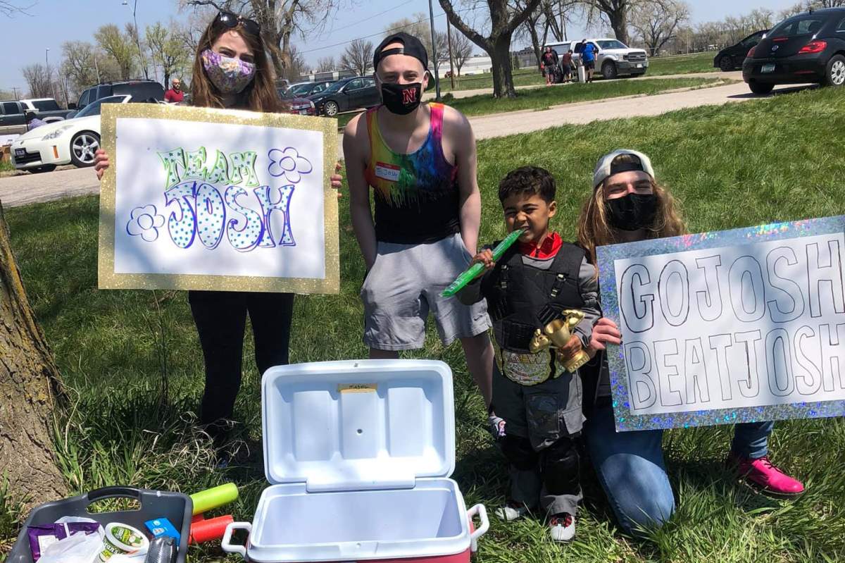 ‘Little Josh’ Vinson Jr., mid-right, is shown at a gathering of Joshes in Lincoln, Neb., on Apr. 24, 2021.