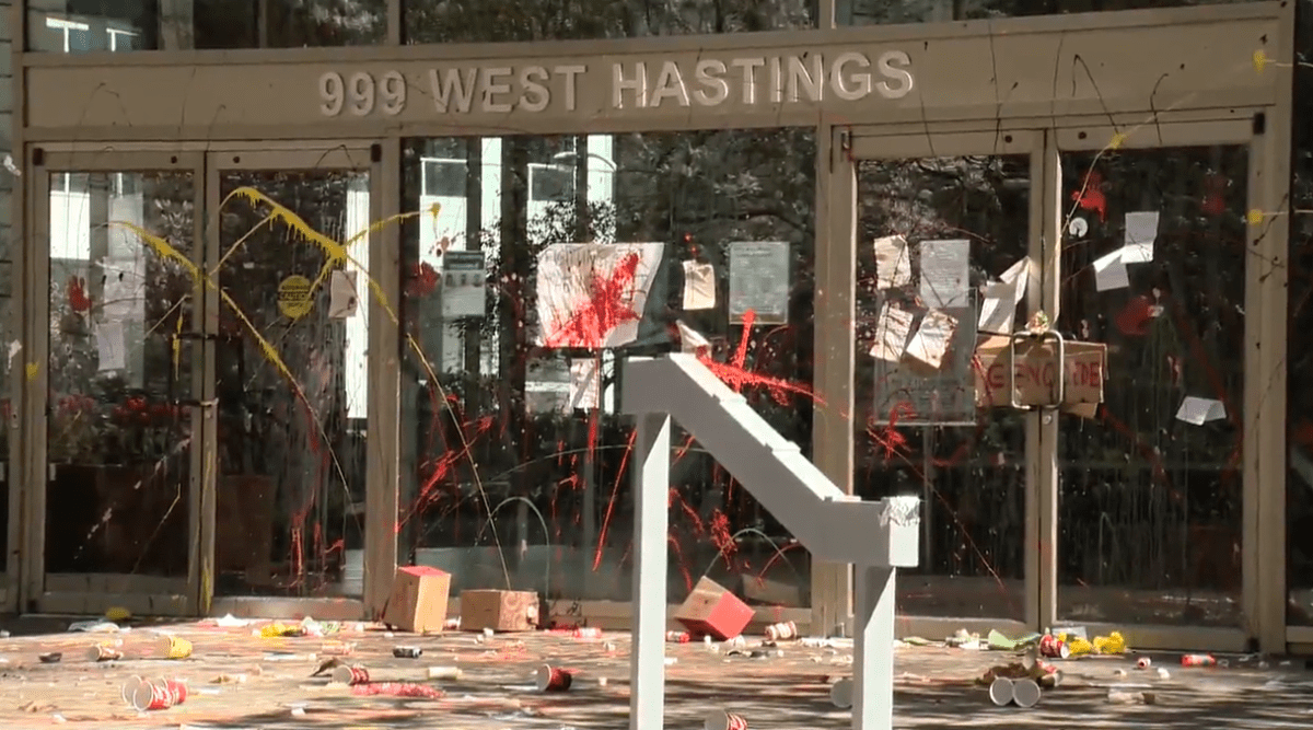 The aftermath of a protest against the Trans Mountain Pipeline Expansion in Vancouver which saw eight people arrested. 
