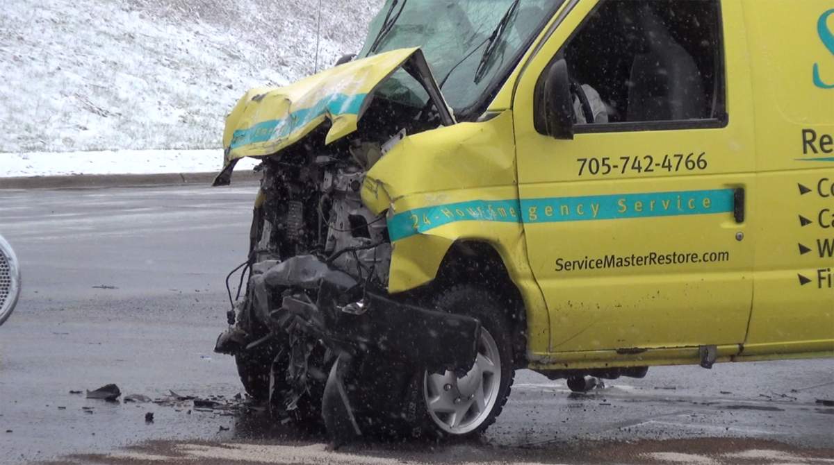 A van collided with a Peterborough Transit bus on Wednesday morning.