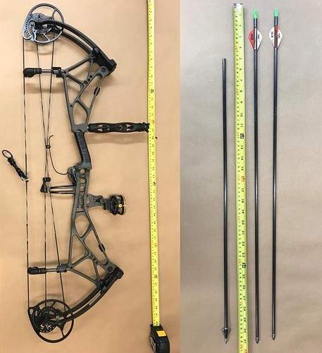 Compound bow and arrows recovered from the incident scene after a 46-year-old man was shot and killed by RCMP outside Red Deer hospital on May 24, 2021.