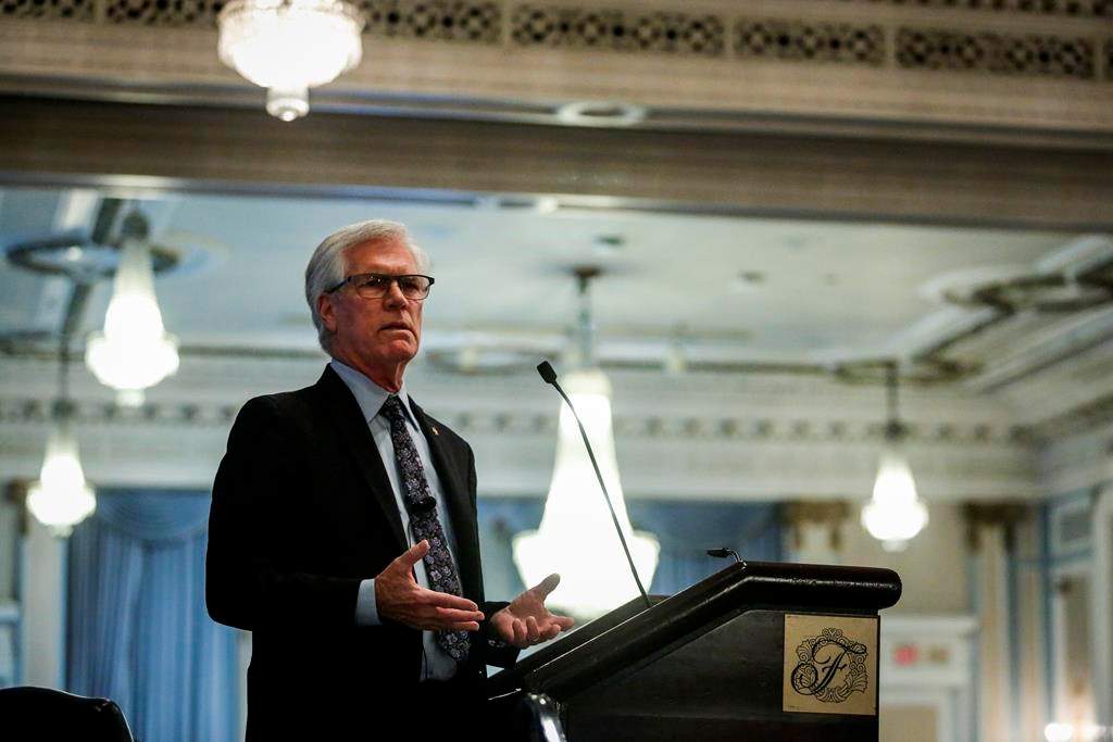 Jim Carr, Prime Minister Justin Trudeau's special representative for the Prairies, speaks to the Calgary Chamber of Commerce in Calgary on January 14, 2020. 