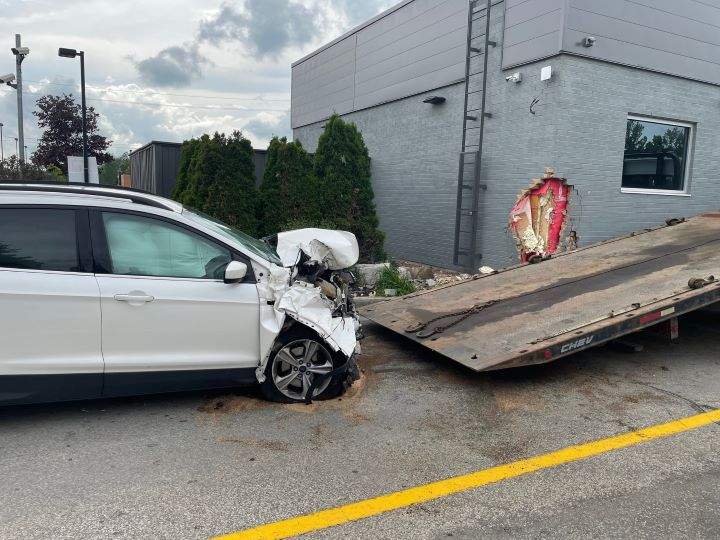 Police say there was only one person in the vehicle, who was subsequently transported to a hospital with minor injuries.
