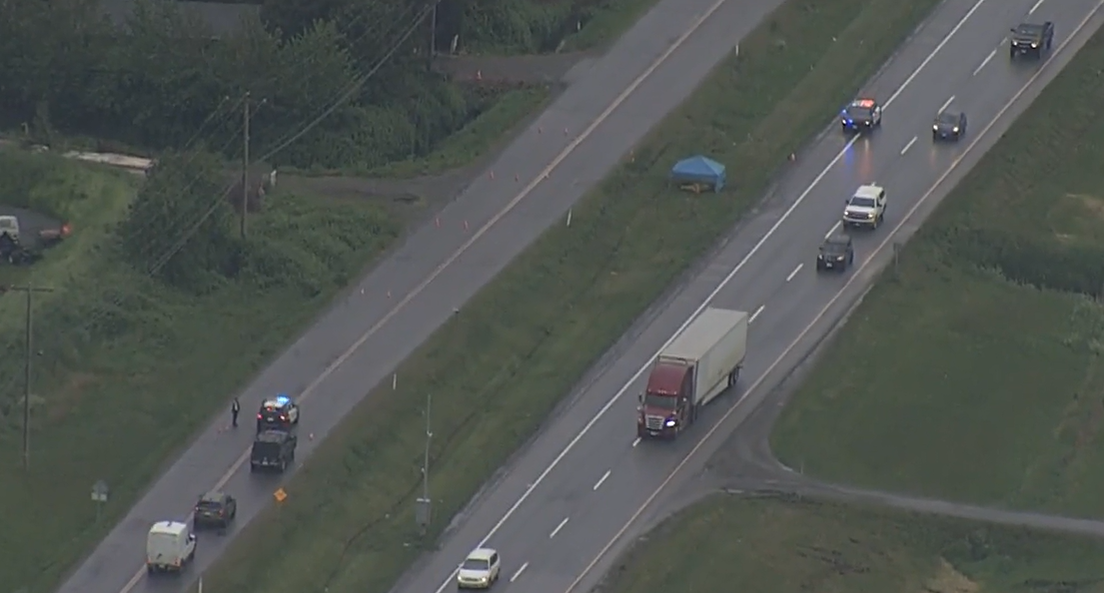 Police on the scene of a fatal hit-and-run in Abbotsford Saturday morning. 