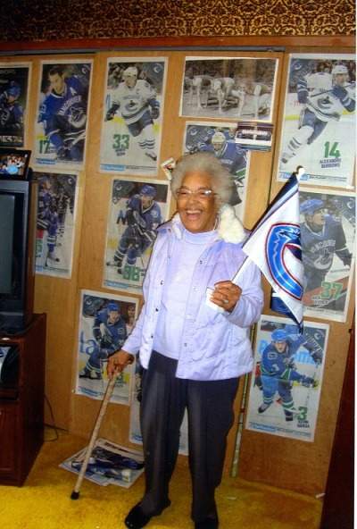 Barbara Howard supporting the Vancouver Canucks