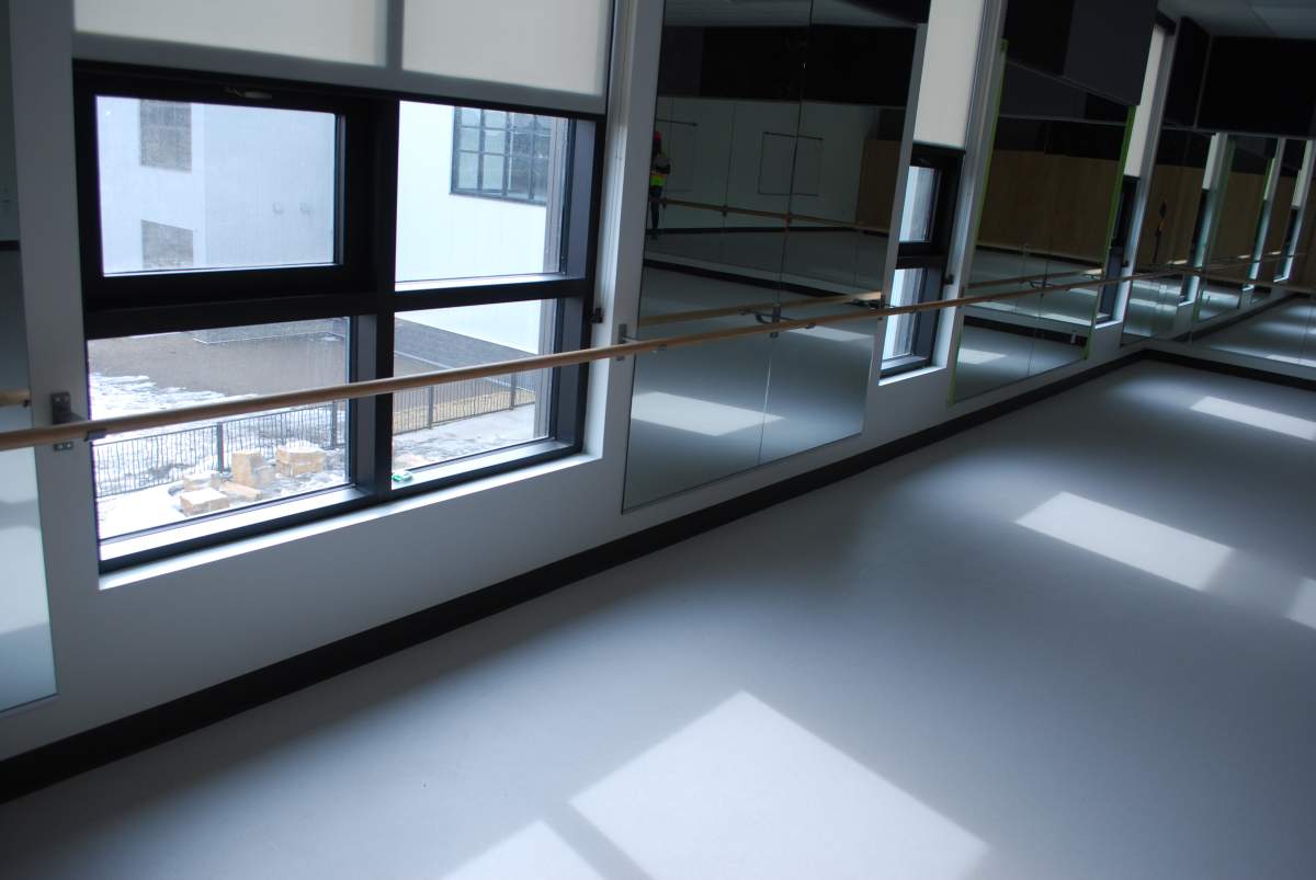 A dance studio at Dr. Anne Anderson School, a new high school in southwest Edmonton’s Heritage Valley area.
