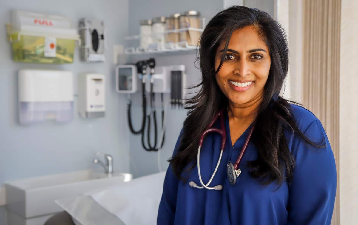 Dr. Karina Pillay, the former mayor of Slave Lake, is shown at her medical clinic in Calgary, Alta., Friday, April 16, 2021.