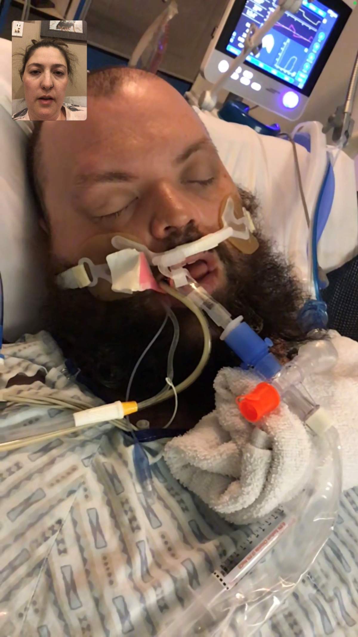 Kris Isford pictured in ICU.