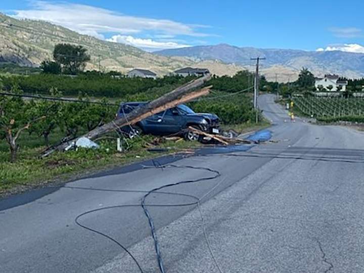 The accident on 87th Street in Osoyoos happened around 8:15 a.m., with a northbound Toyota 4Runner leaving the road and striking a utility pole.