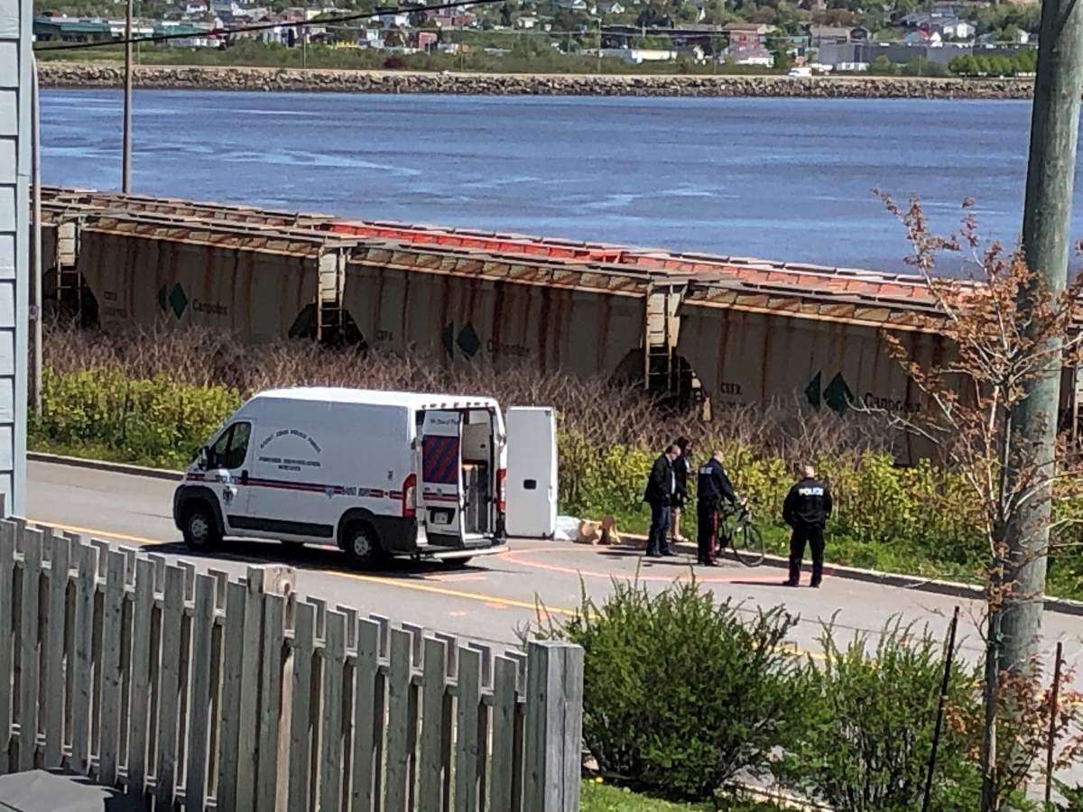 The Saint John Police Forensic Identification Unit examines the scene of the hit and run last week.