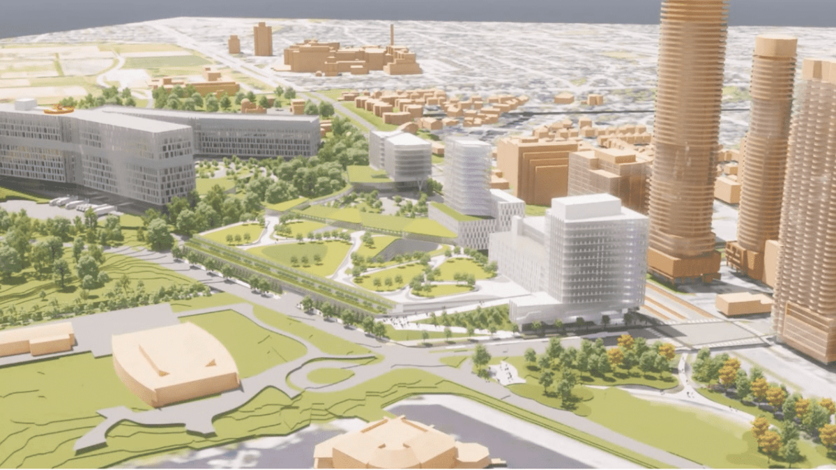 A view of The Ottawa Hospital’s planned Civic campus from overtop Dow’s Lake.