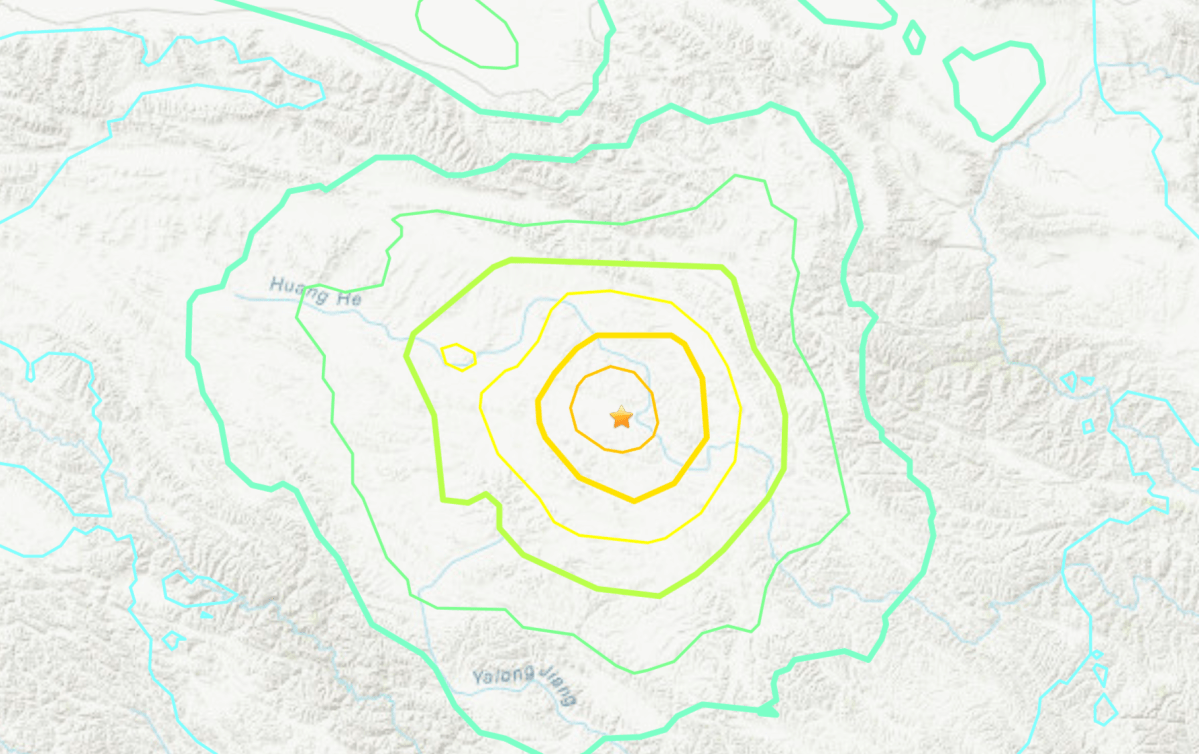 The location of an earthquake near the China-Myanmar border on May 21, 2021.
