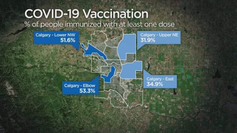 A map showing the percentage of people ages 12+ who have received at least one dose of a COVID-19 vaccine.