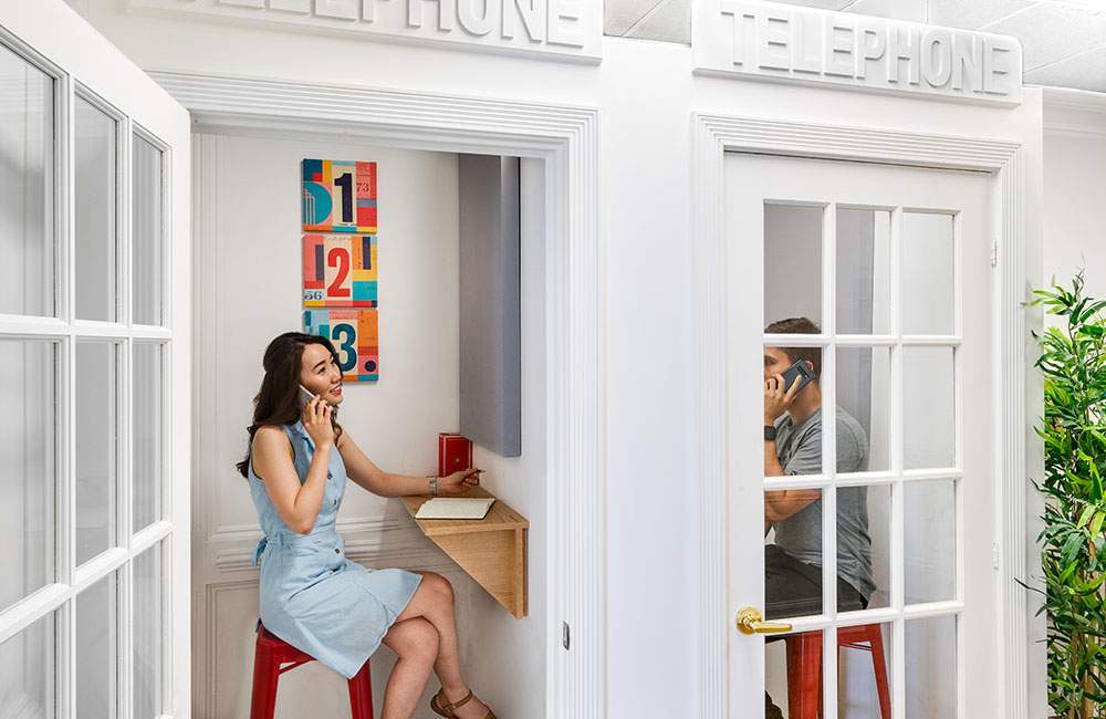 Private phone booths at Workhaus’s space at 212 King St. W. in Toronto. Photos from pre-pandemic.