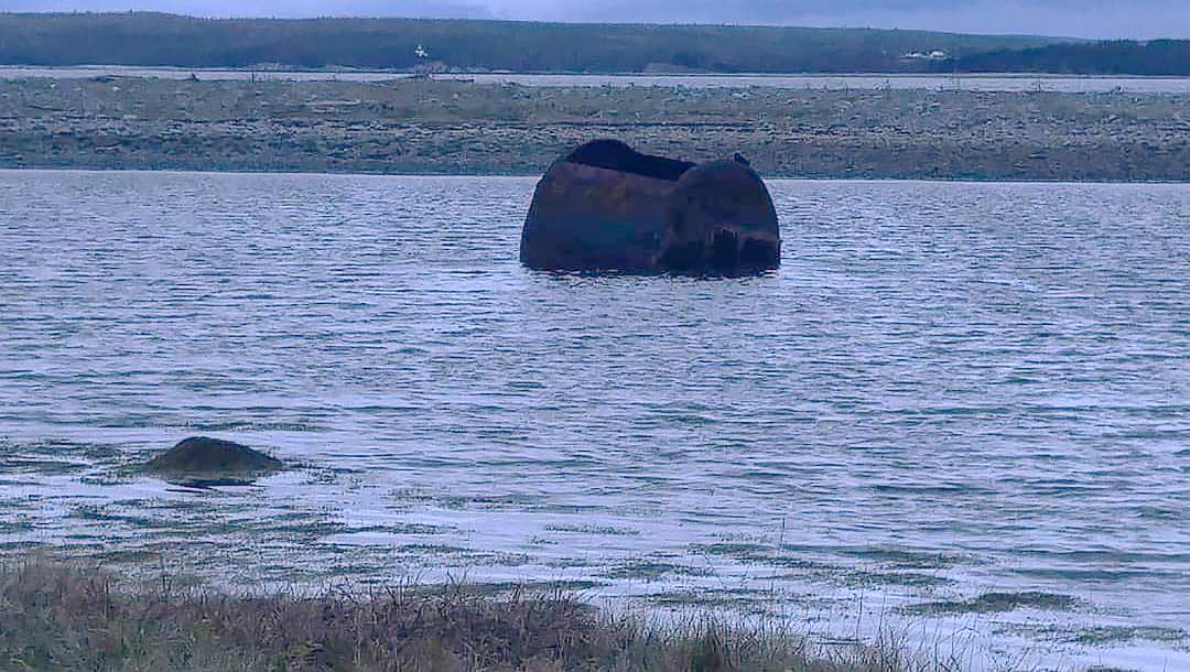 A century-old boiler is shown in the water off the coast of Nova Scotia in this undated handout image provided Drum Head resident Rachel Langley. 