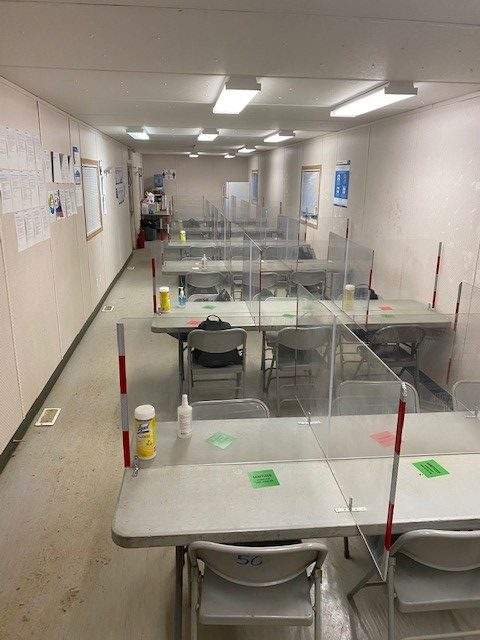 Canadian Natural Resources says this photo was a ‘typical room that was used for lunch breaks during turnaround’ in March/April 2021 at CNRL Horizon.