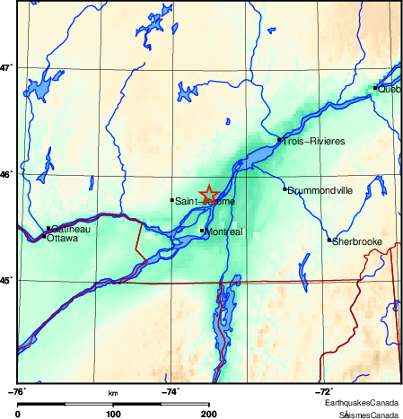 Earthquakes Canada says the 7:03 a.m. tremor was lightly felt in Montreal, Repentigny and Joliette.