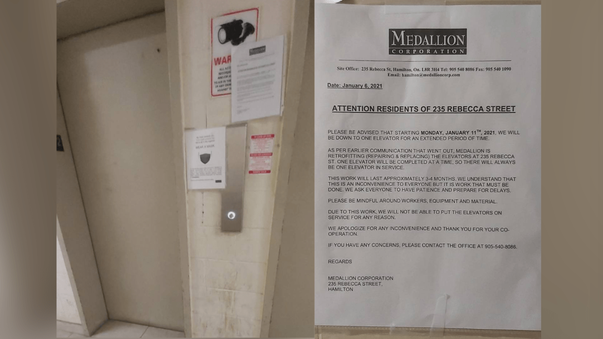 Residents from 235 Rebecca Street are suggesting an out of service elevator in the building contributed to the spread of COVID-19. A group of tenants said in a rally on May 7, 2021 there has been only one working elevator since January.