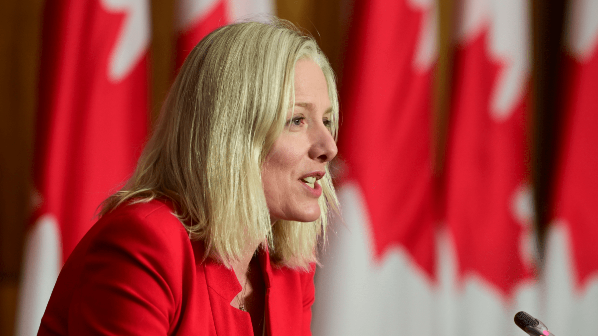 Minister of Infrastructure and Communities Catherine McKenna holds a press conference in Ottawa on Monday, March 29, 2021. 