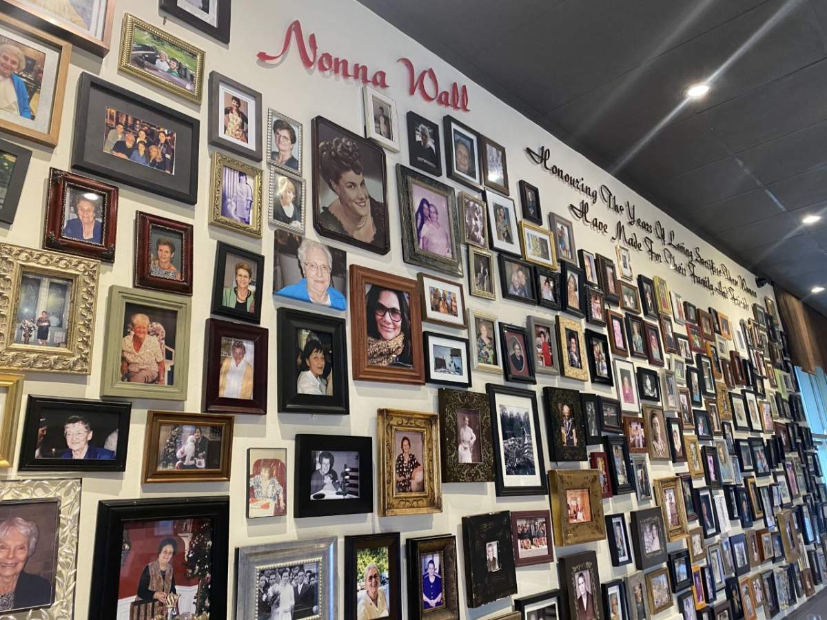 The ‘Nonna Wall’ inside ‘Ritorno’ Restaurant in Oakville. For every framed picture guests bring in of their mother or grandmother to hang on the wall, owner, Julia Hanna donates a meal to charity.