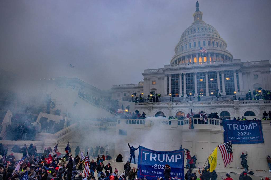 Tear gas is fired at supporters of President Trump who stormed the United States Capitol building on Jan. 6, 2021.