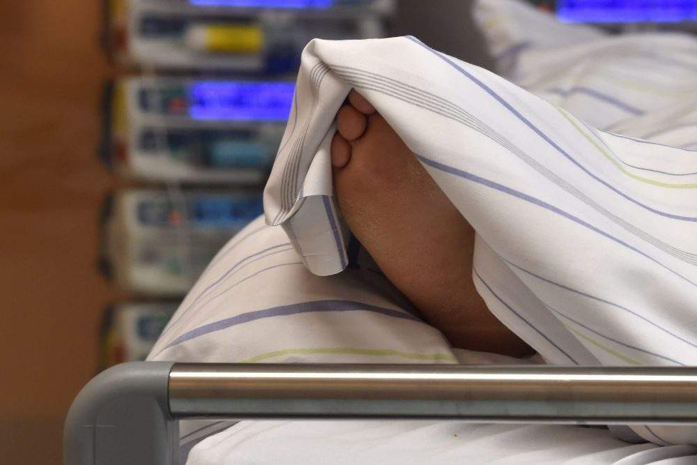 A patient's foot is seen at a hospital in this Jan. 2, 2021 file photo.
