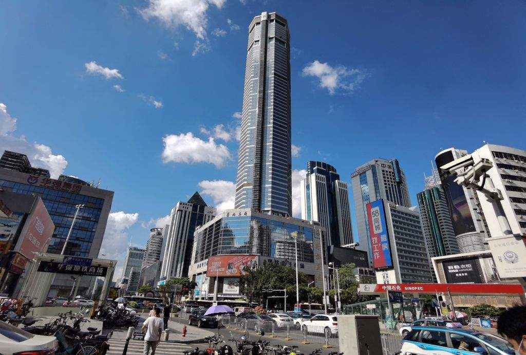 This picture shows the 300-metre SEG Plaza in Shenzhen in China’s southern Guangdong province on May 19, 2021, a day after it triggered widespread panic when it began shaking and was evacuated.
