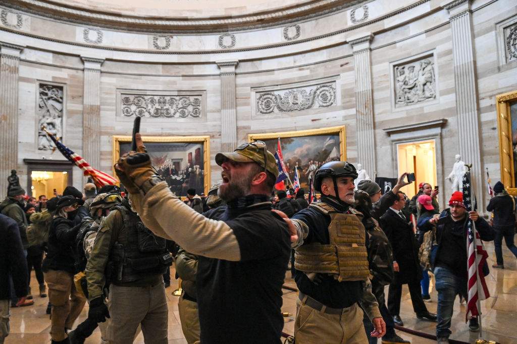 Supporters of U.S. President Donald Trump enter the U.S. Capitol’s Rotunda on Jan. 6, 2021, in Washington, D.C.