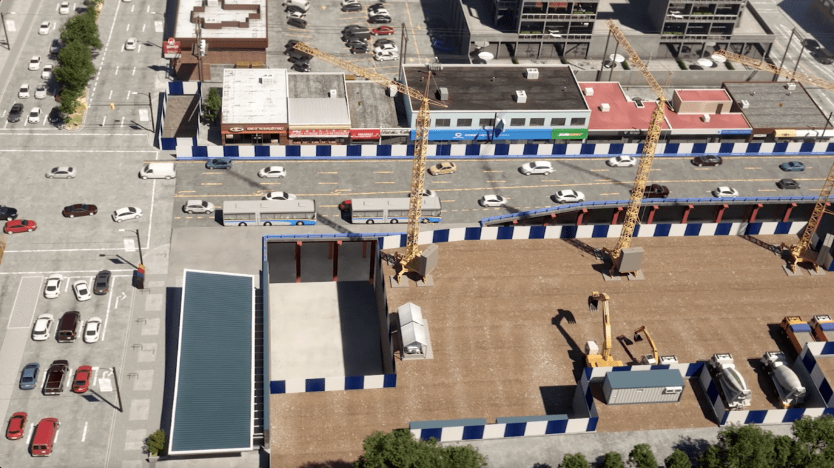 A rendering of traffic decking at the future construction site of the Broadway-City Hall station.