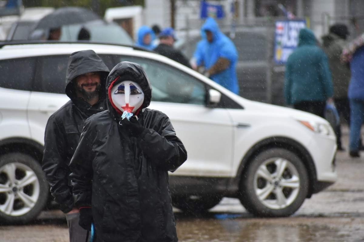 A protest outside the Whistle Stop Café in Mirror, Alta., Saturday, May 8, 2021 against COVID-19 public health regulations.
