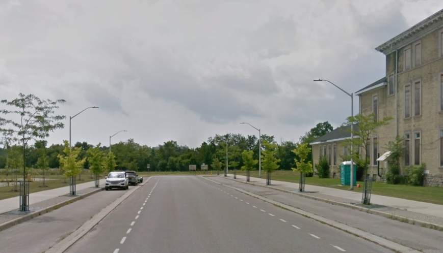 The southernmost end of Colborne Street in London, Ont., where it joins with Nelson Street and turns east. Police say it was to the south of this area that the body of a man was located on June 9, 2021. The death is being investigated as suspicious.