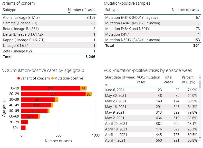 Confirmed/presumed variant cases and screened mutation positive cases in London-Middlesex as of June 11, 2021.