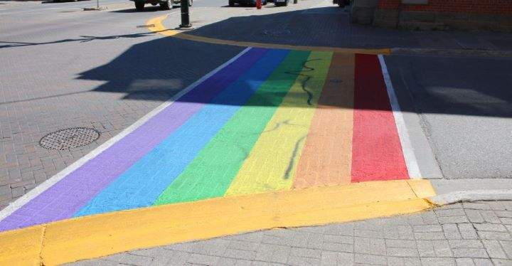 Officers said the suspect/s spray-painted the crosswalk at Broadway and Mill streets.