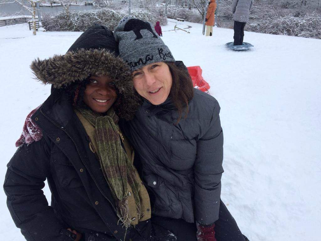 Atosha Ngage (left) and Karina Reid went on a trip to see snow as shown in this undated handout image. Ngage, a refugee from the Democratic Republic of Congo, just arrived in Canada and it's her first time experiencing winter.