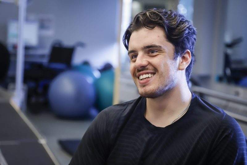 Humboldt Broncos bus crash survivor Ryan Straschnitzki attends a physiotherapy session in Calgary, Alta., Thursday, June 24, 2021. 