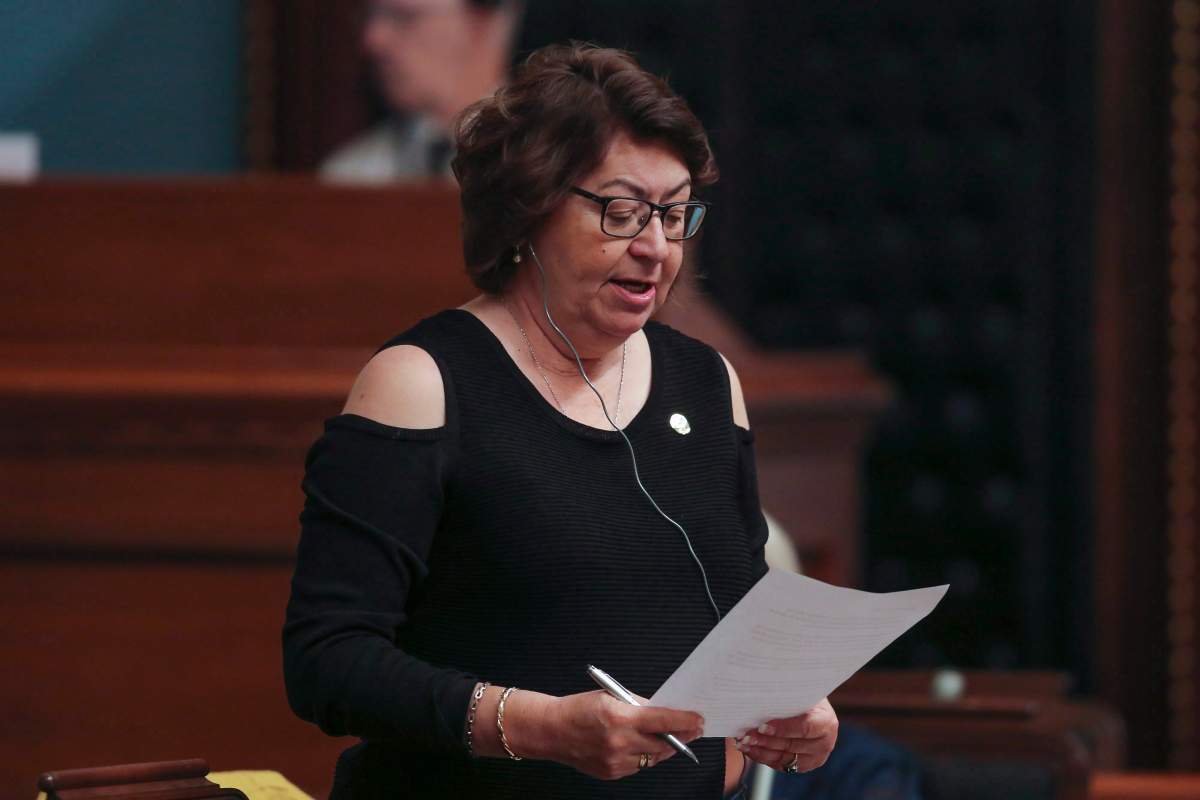 CAQ MNA Claire Samson reads a statement about the Canadian Press 100th anniversary before the question period at the National Assembly in Quebec City on Thursday, September 21, 2017. 