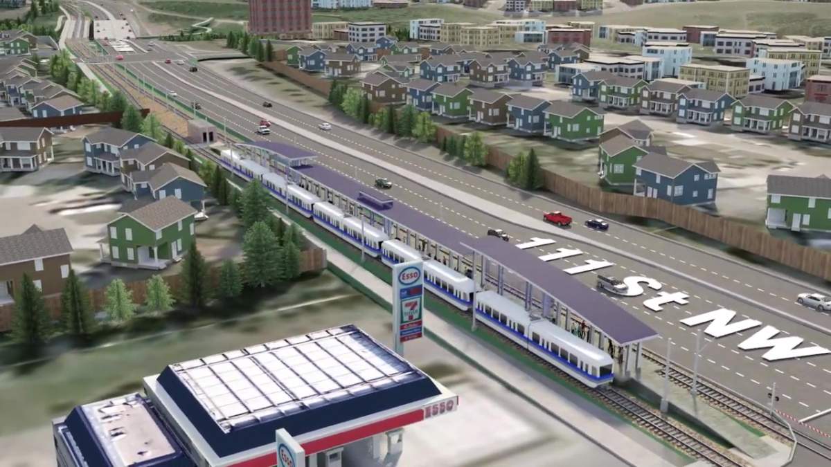 A rendering of the Twin Brooks station along the Capital Line LRT in south Edmonton.