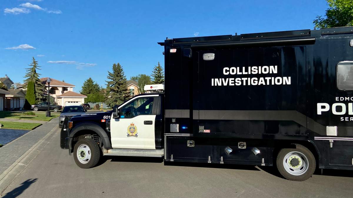 Edmonton police investigate a southwest collision that left two cyclists with serious injuries, Sunday, June 6, 2021. 