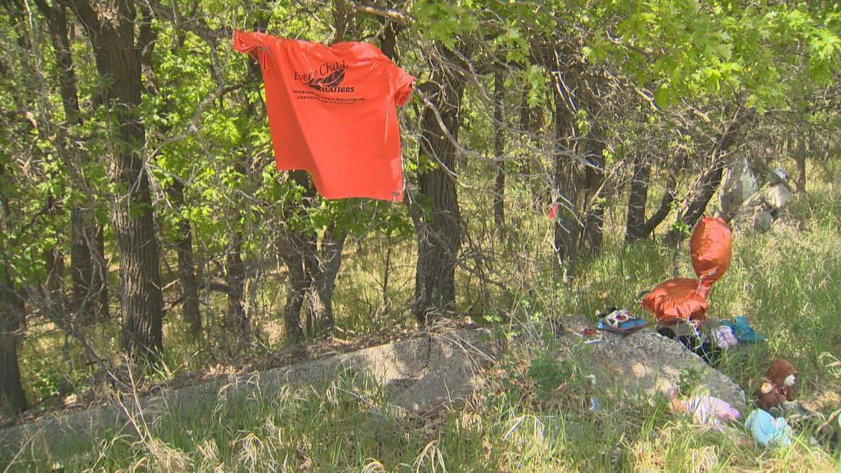 An orange shirt left at a makeshift memorial at the site.