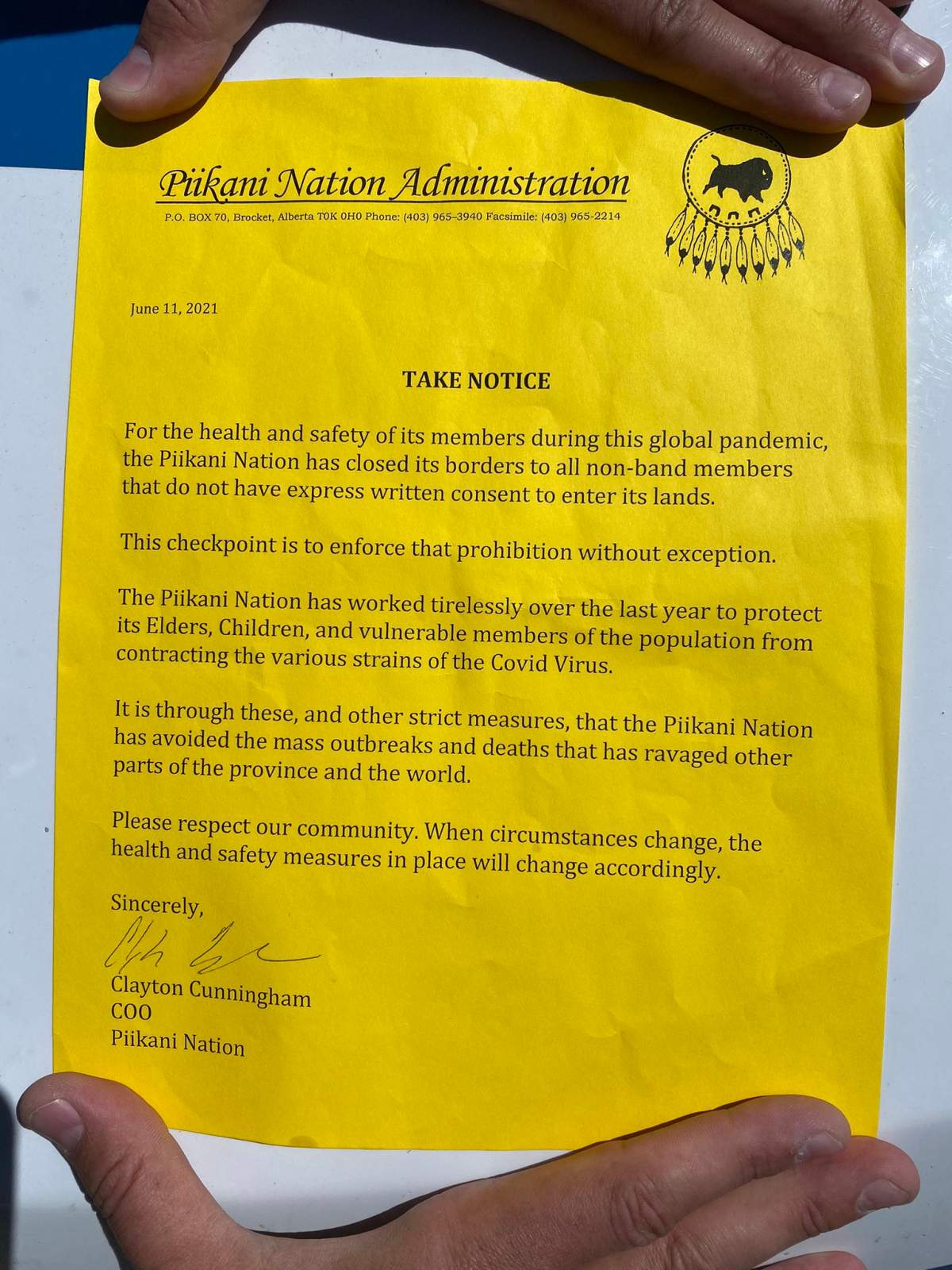 Statement from Piikani Nation chief and council.