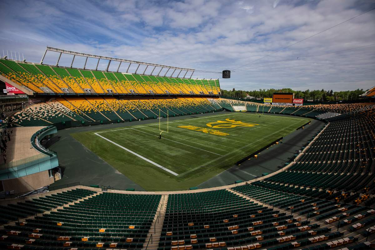 The Edmonton Eskimos unveil their new name and logo, the Edmonton Elks, at Commonwealth Stadium in Edmonton, on Tuesday, June 1, 2021.