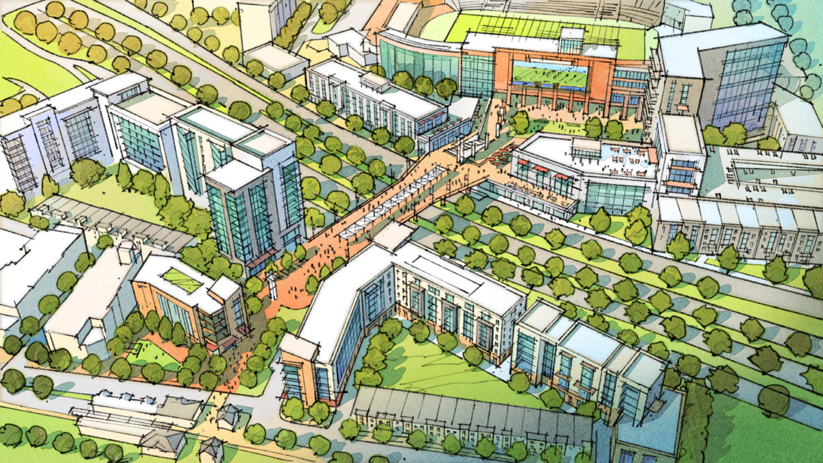 A conceptual rendering of a widened bridge over Crowchild Trail when the Foothills Athletic Park is developed, part of a slide deck presented to a Calgary committee on June 14, 2021.