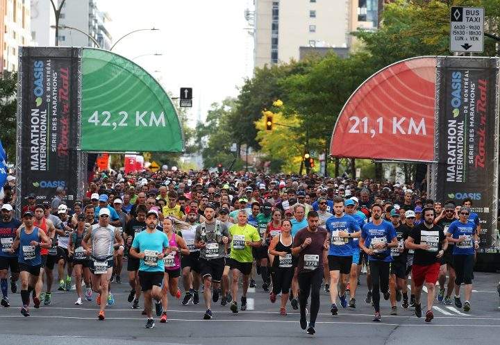 Runners start during the Oasis International Marathon de Montreal on September 22, 2019 in Montreal, Canada