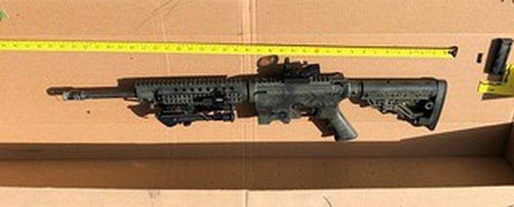 A photo of a loaded semi-automatic .22-calibre rifle found at the scene of an officer-involved shooting near High Prairie, Alta., on June 18, 2021.