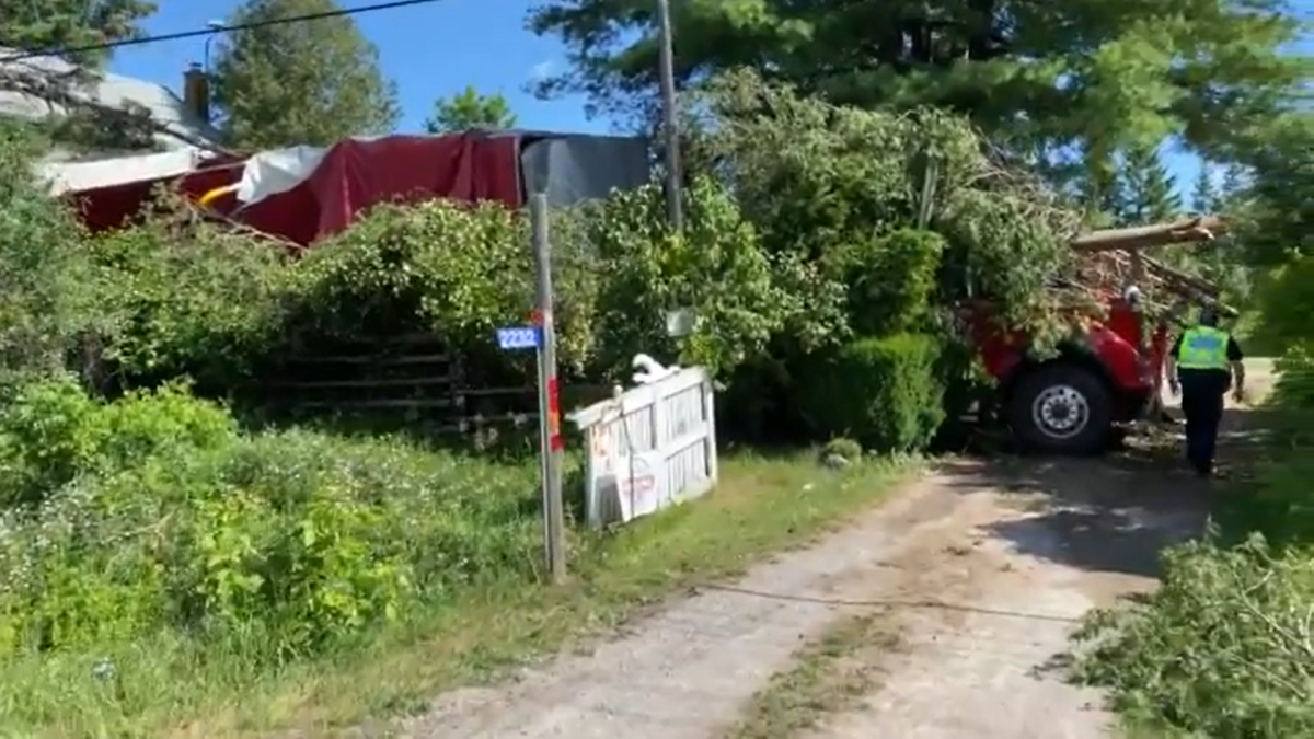 OPP investigating a transport truck crash just off of Highway 6 in Puslinch near Hamilton on June 23, 2021