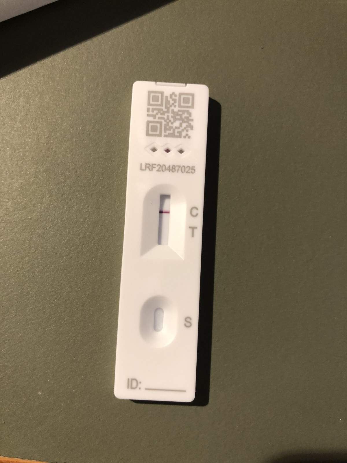 A single line on this COVID-19 lateral flow test indicates a negative result.